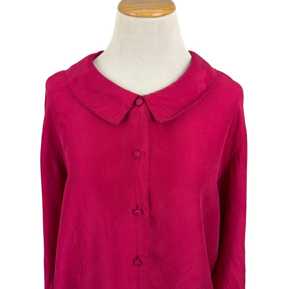 Lady Footlocker Vintage Magenta Pink Peter Pan Collar Button Down Blouse Medium - Picture 6 of 12